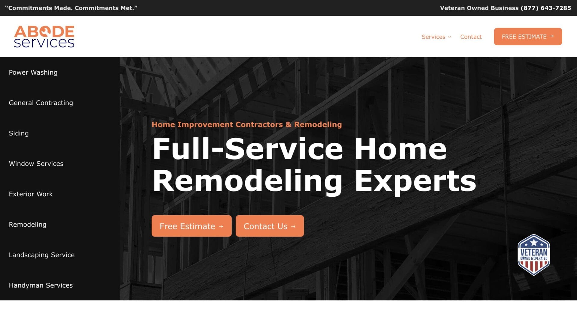 Abode Services user-friendly home services website layout