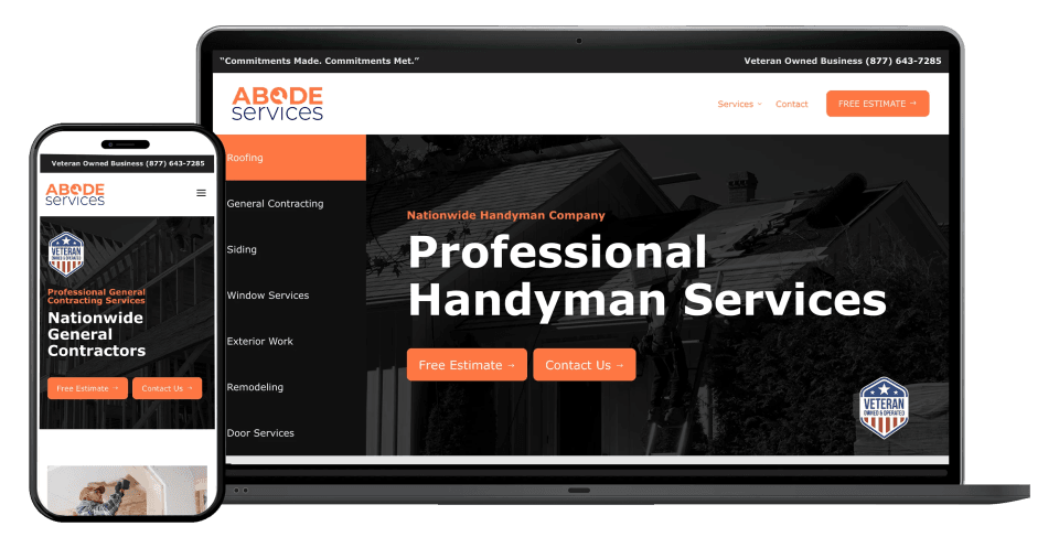 Abode Services website and booking platform shown across devices