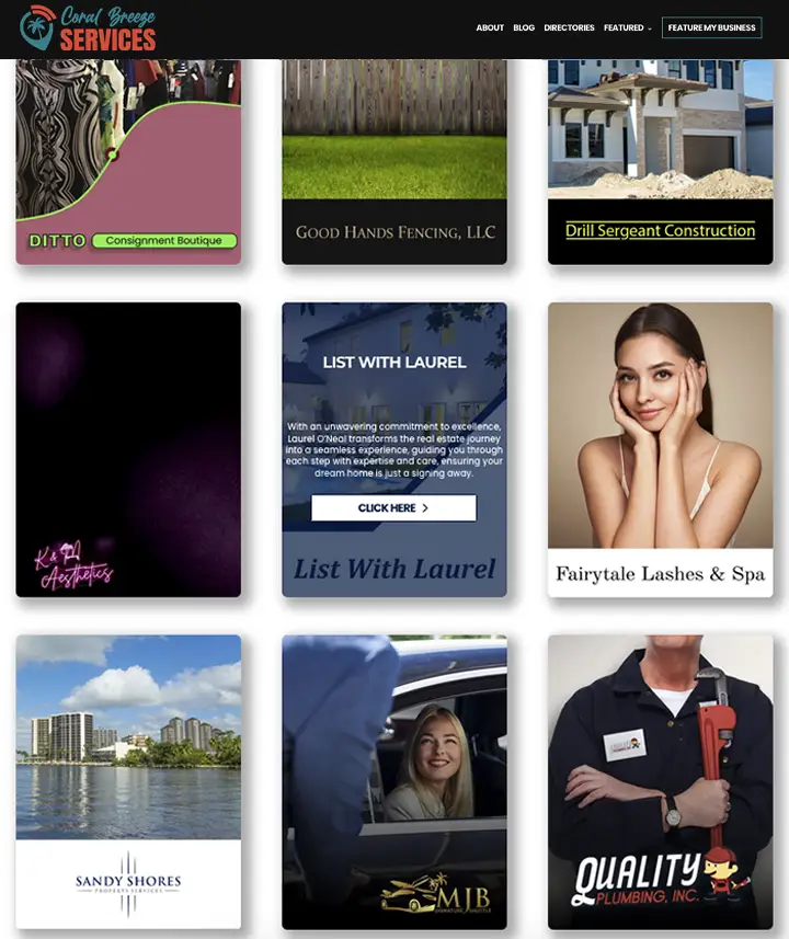 Coral Breeze Services directory features and mobile user experience showcase
