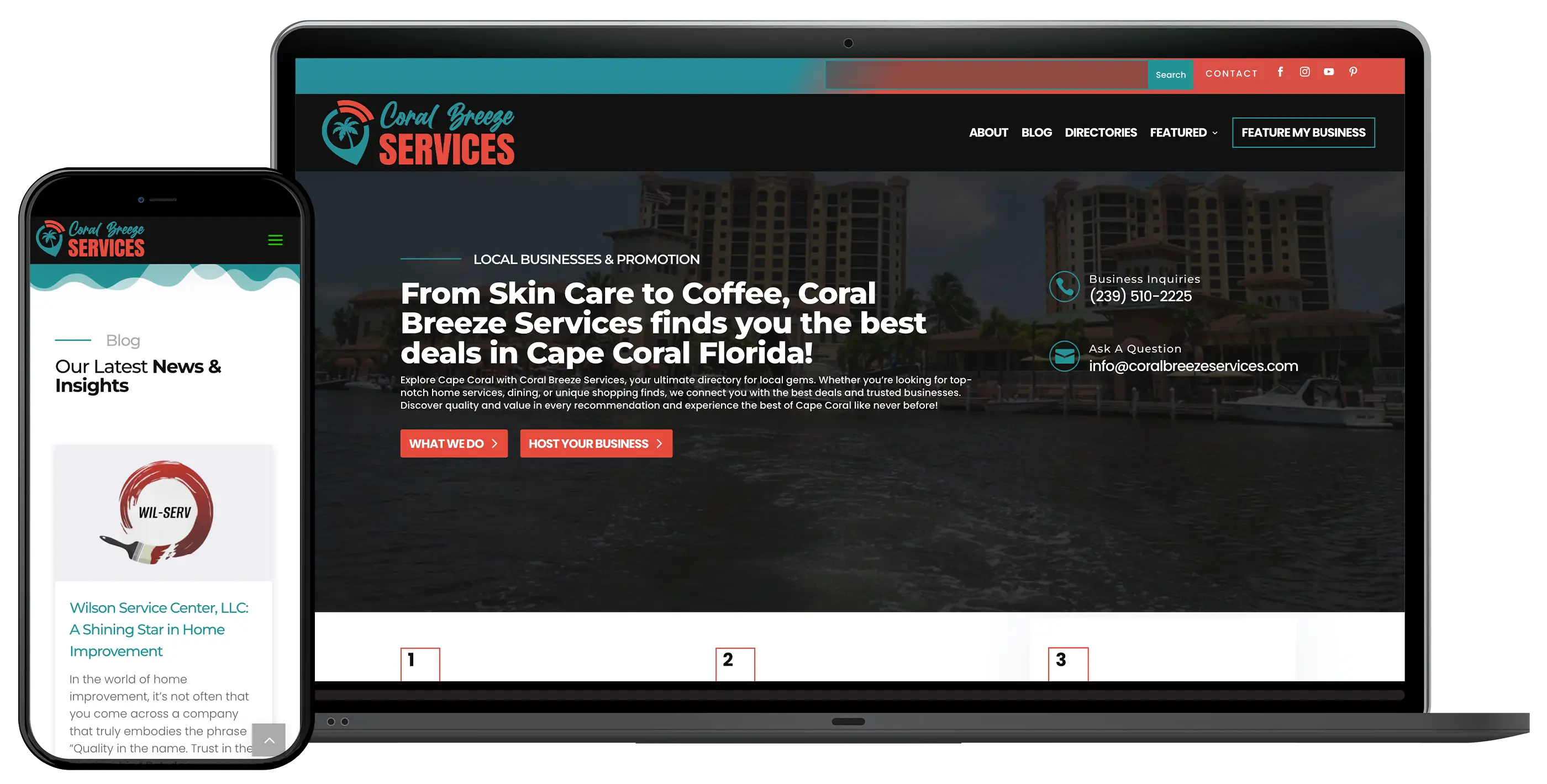 Coral Breeze Services website displayed across laptop and mobile devices