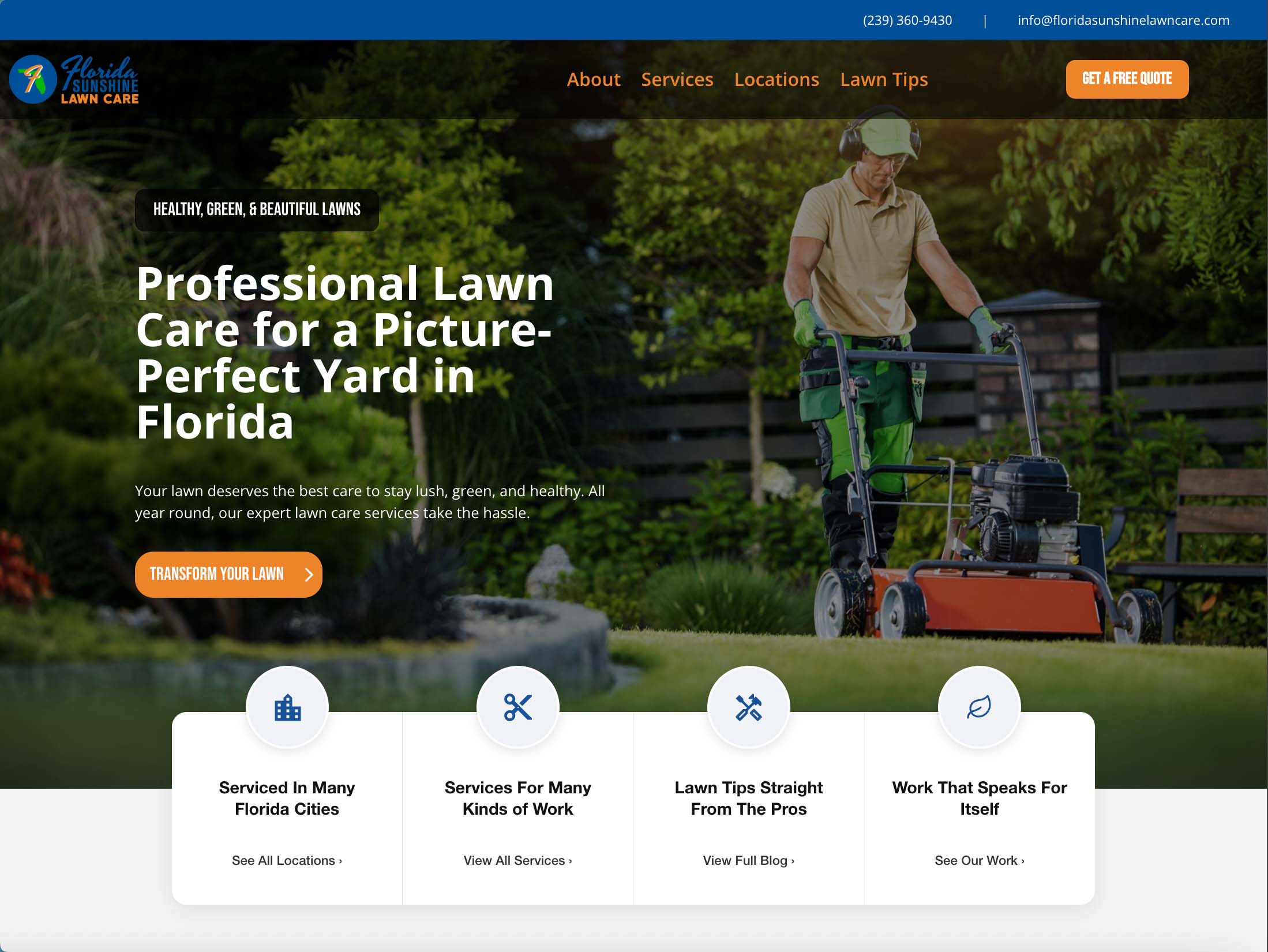 Florida Sunshine Lawn Care multi-city service platform and customer quote funnel